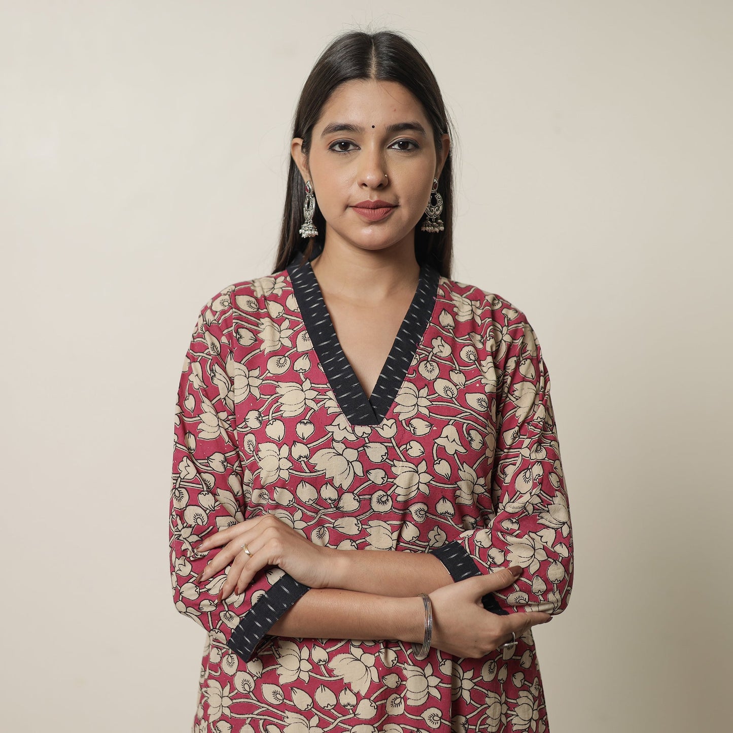  Kalamkari Printed Cotton A-Line Kurta For Women