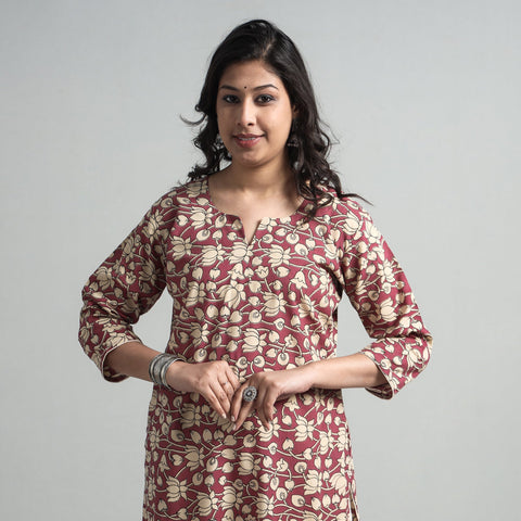 Pink - kalamkari printed cotton a-line long kurta