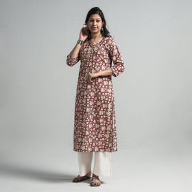 Pink - kalamkari printed cotton a-line long kurta
