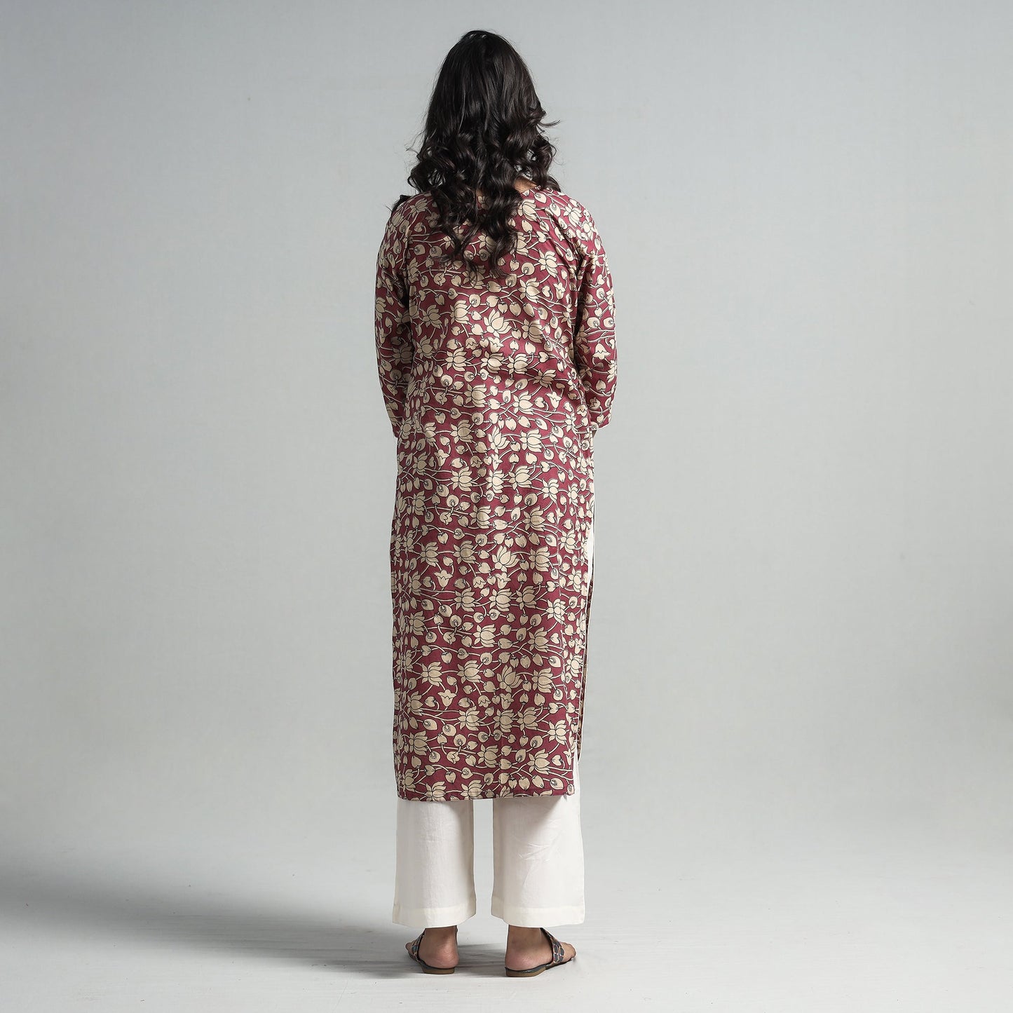 Pink - kalamkari printed cotton a-line long kurta