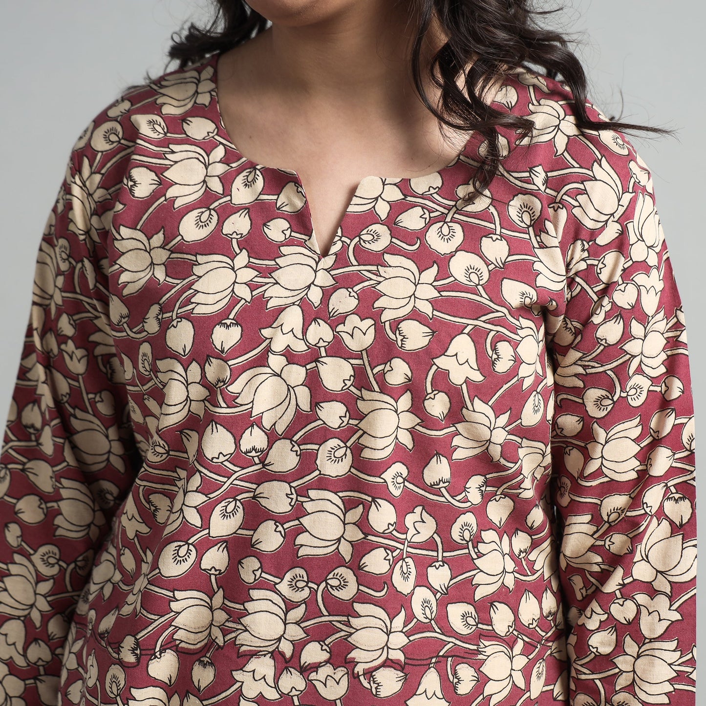 Pink - kalamkari printed cotton a-line long kurta