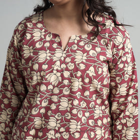Pink - kalamkari printed cotton a-line long kurta