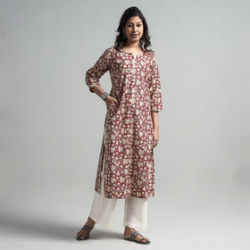 Pink - kalamkari printed cotton a-line long kurta