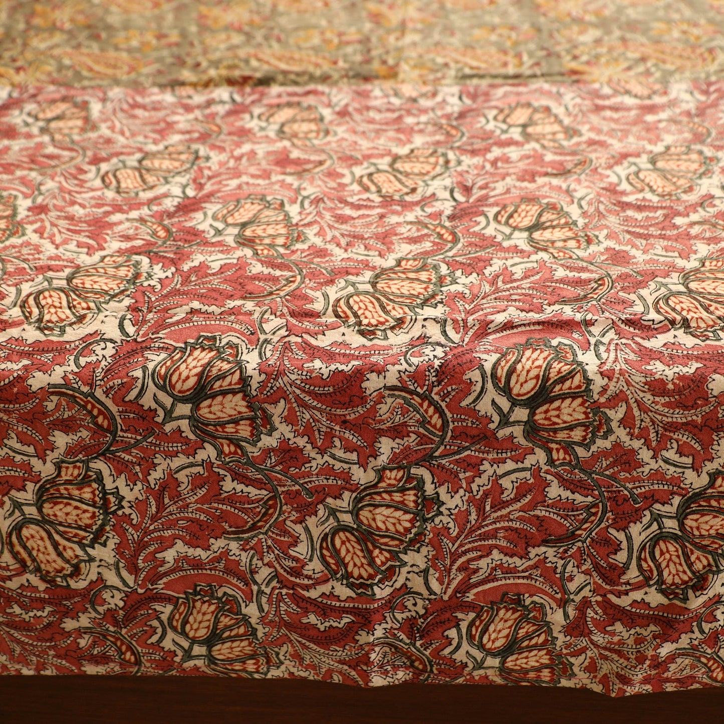  Kalamkari Block Printed Patchwork Cotton Double Bed Cover With Pillow Covers 