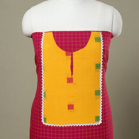 Buy Pink Kanchipuram Patchwork Cotton Kurta Material