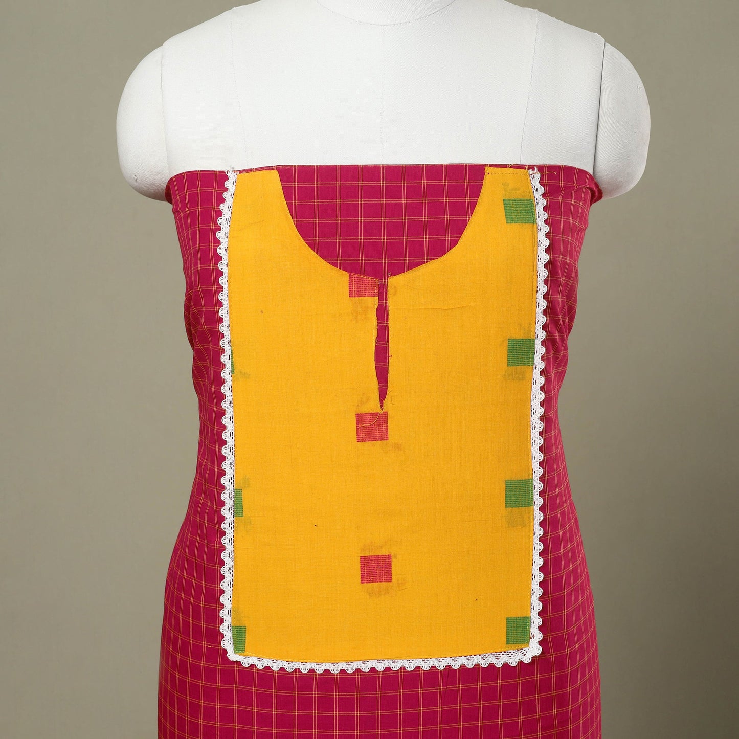 Buy Pink Kanchipuram Patchwork Cotton Kurta Material