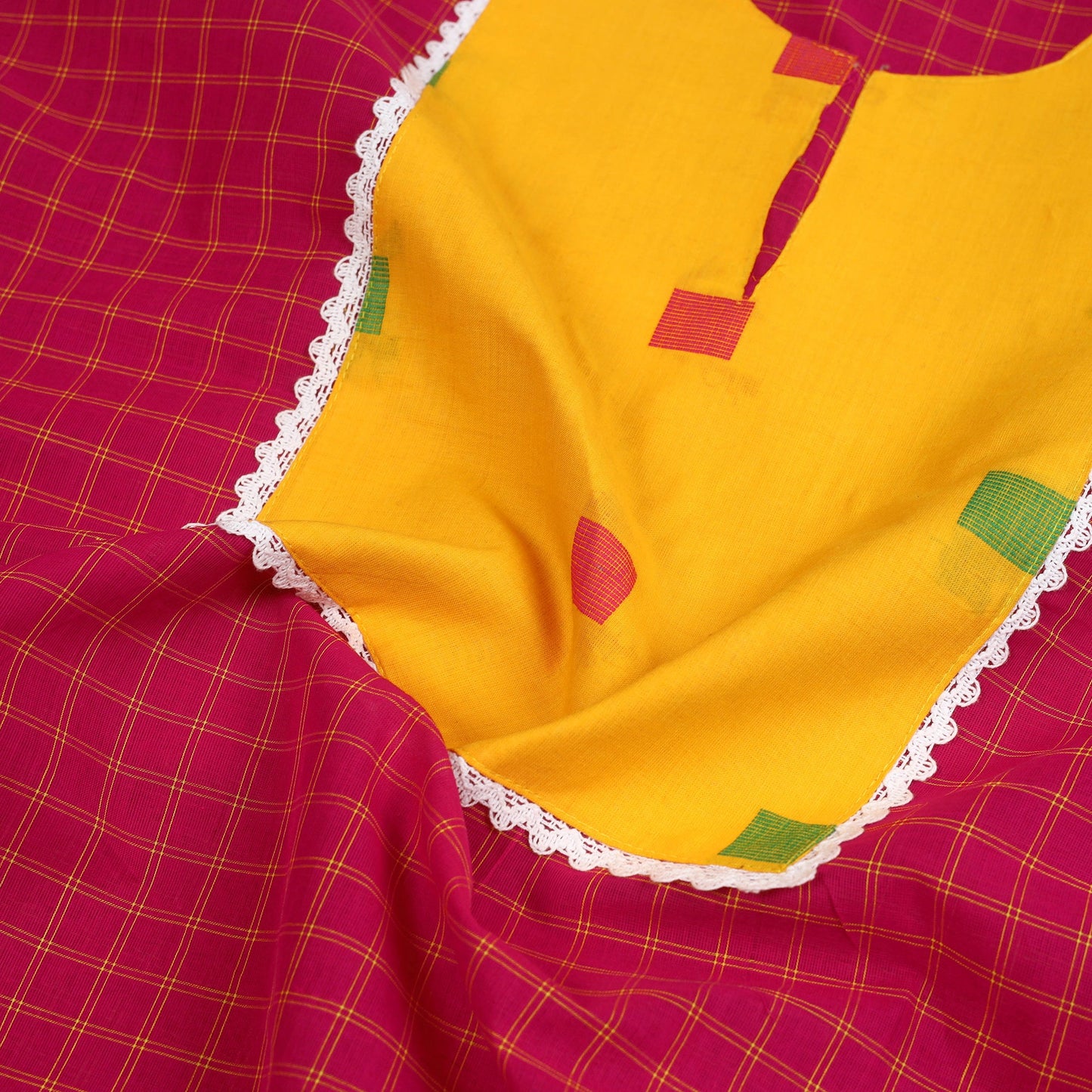 Buy Pink Kanchipuram Patchwork Cotton Kurta Material