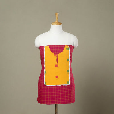 Buy Pink Kanchipuram Patchwork Cotton Kurta Material