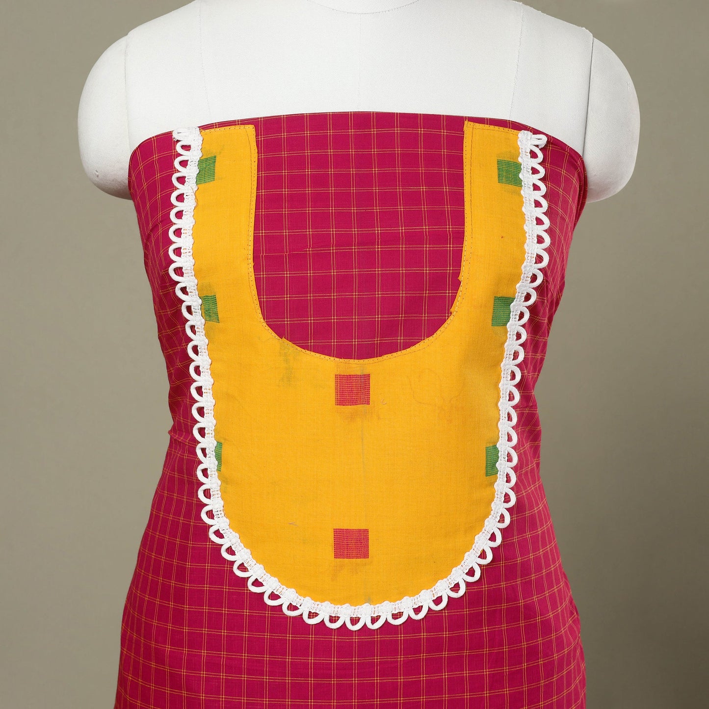 Buy Pink Kanchipuram Patchwork Cotton Kurta Material