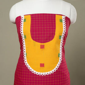 Buy Pink Kanchipuram Patchwork Cotton Kurta Material