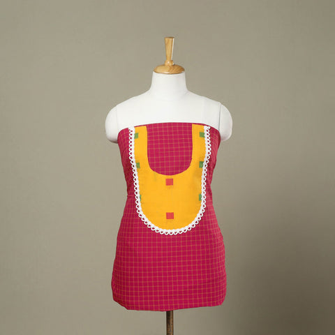 Buy Pink Kanchipuram Patchwork Cotton Kurta Material