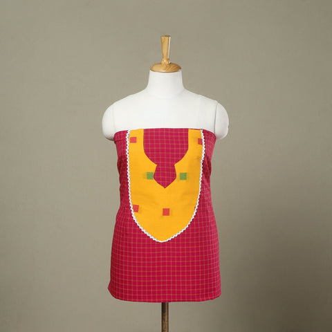 Buy Pink Kanchipuram Patchwork Cotton Kurta Material