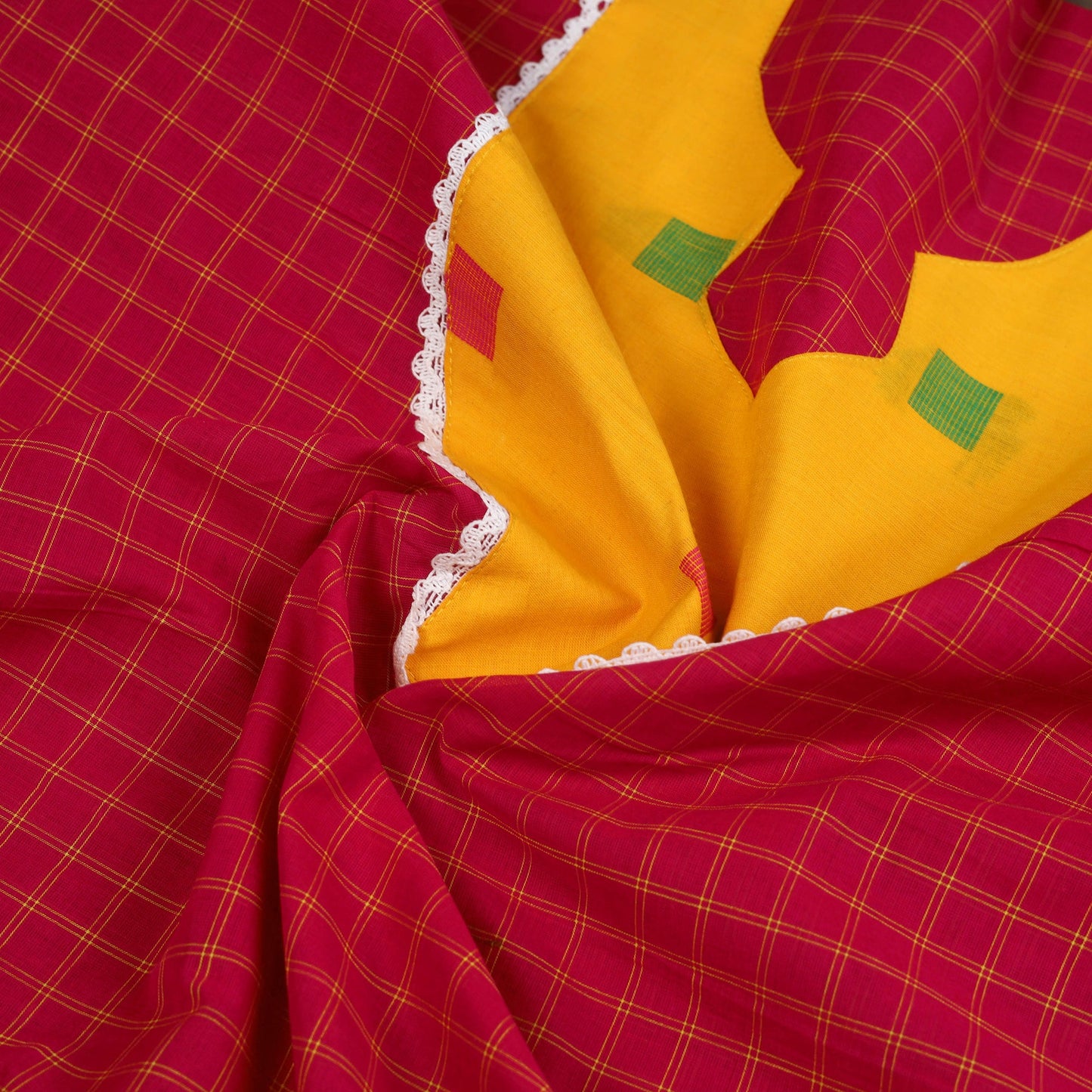 Buy Pink Kanchipuram Patchwork Cotton Kurta Material