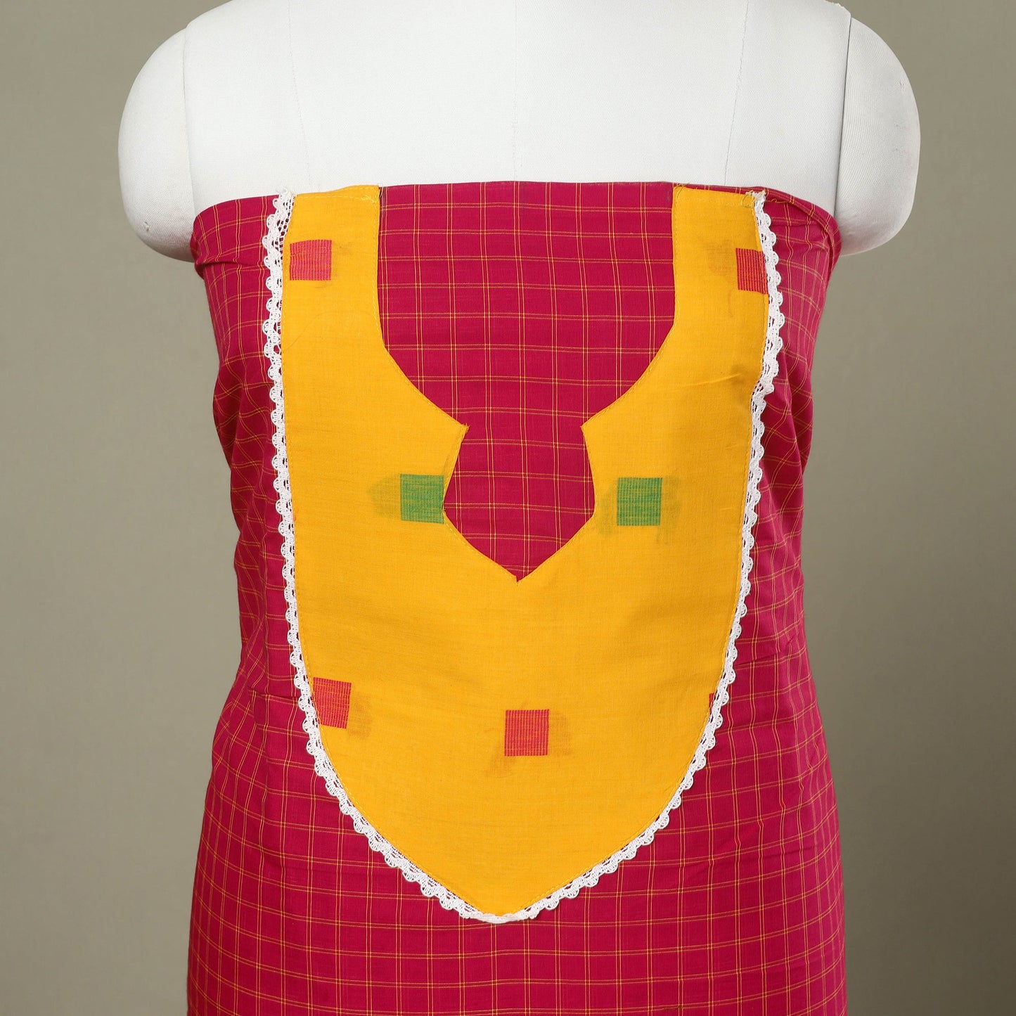 Buy Pink Kanchipuram Patchwork Cotton Kurta Material