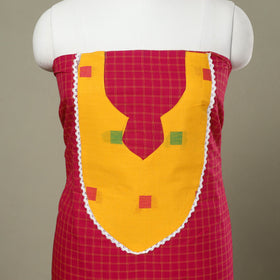 Buy Pink Kanchipuram Patchwork Cotton Kurta Material