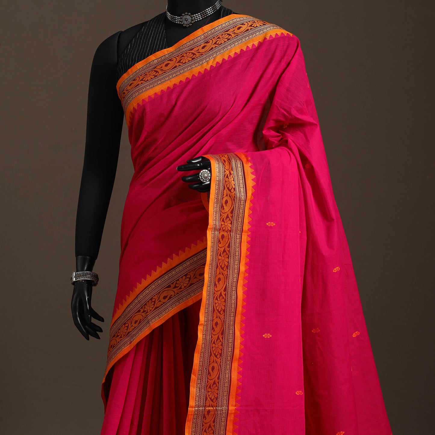Pink - kandangi buti chettinad cotton saree with border 16