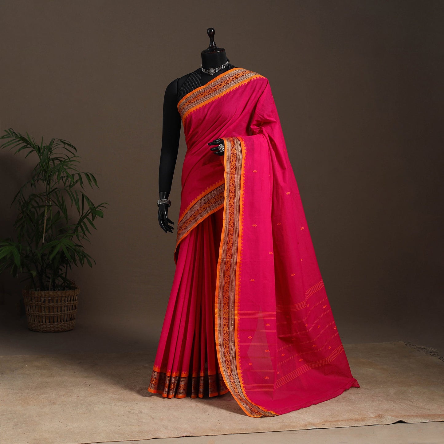 Pink - kandangi buti chettinad cotton saree with border 16
