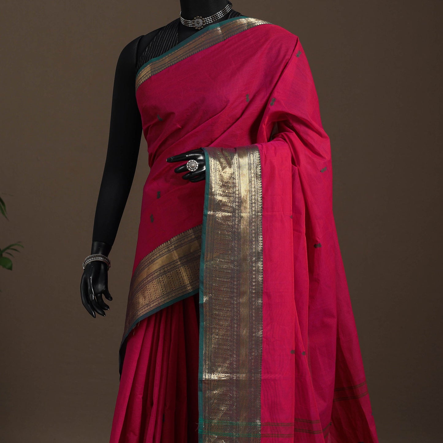 Pink - kandangi buti chettinad cotton saree with border 21