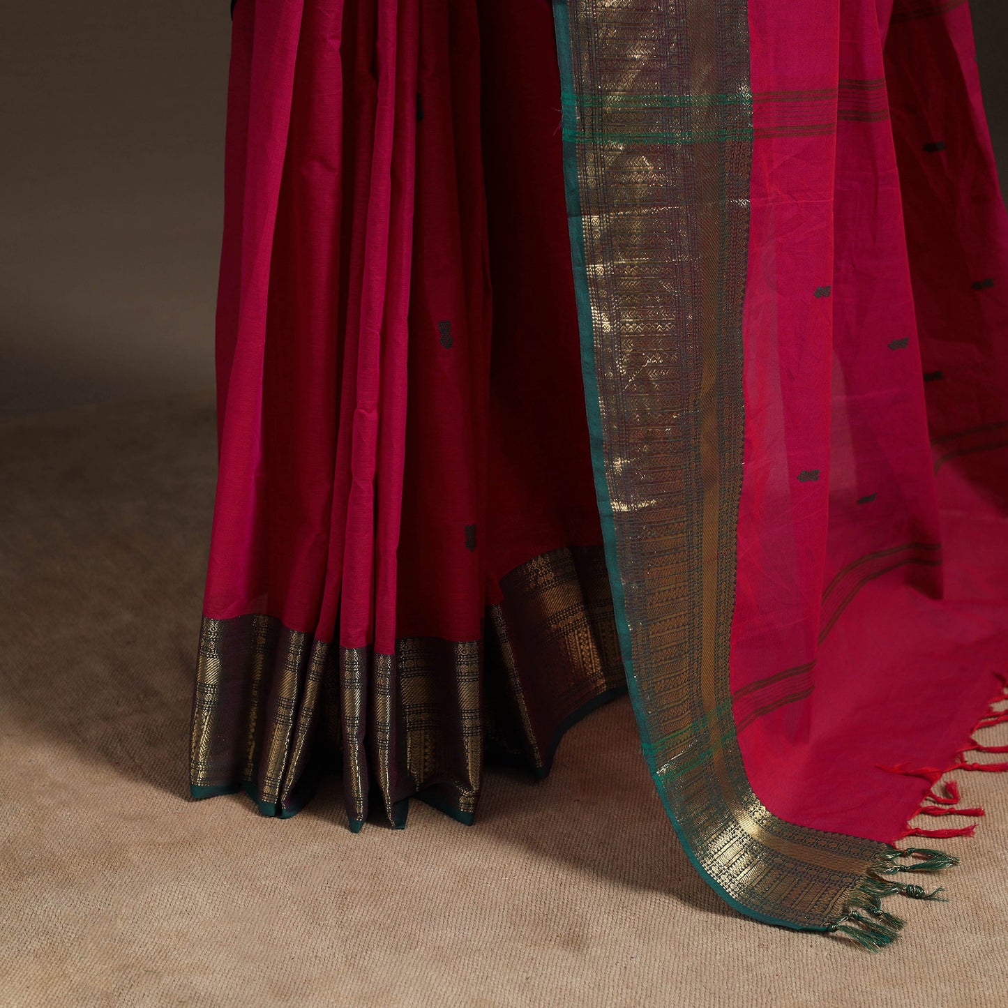 Pink - kandangi buti chettinad cotton saree with border 21