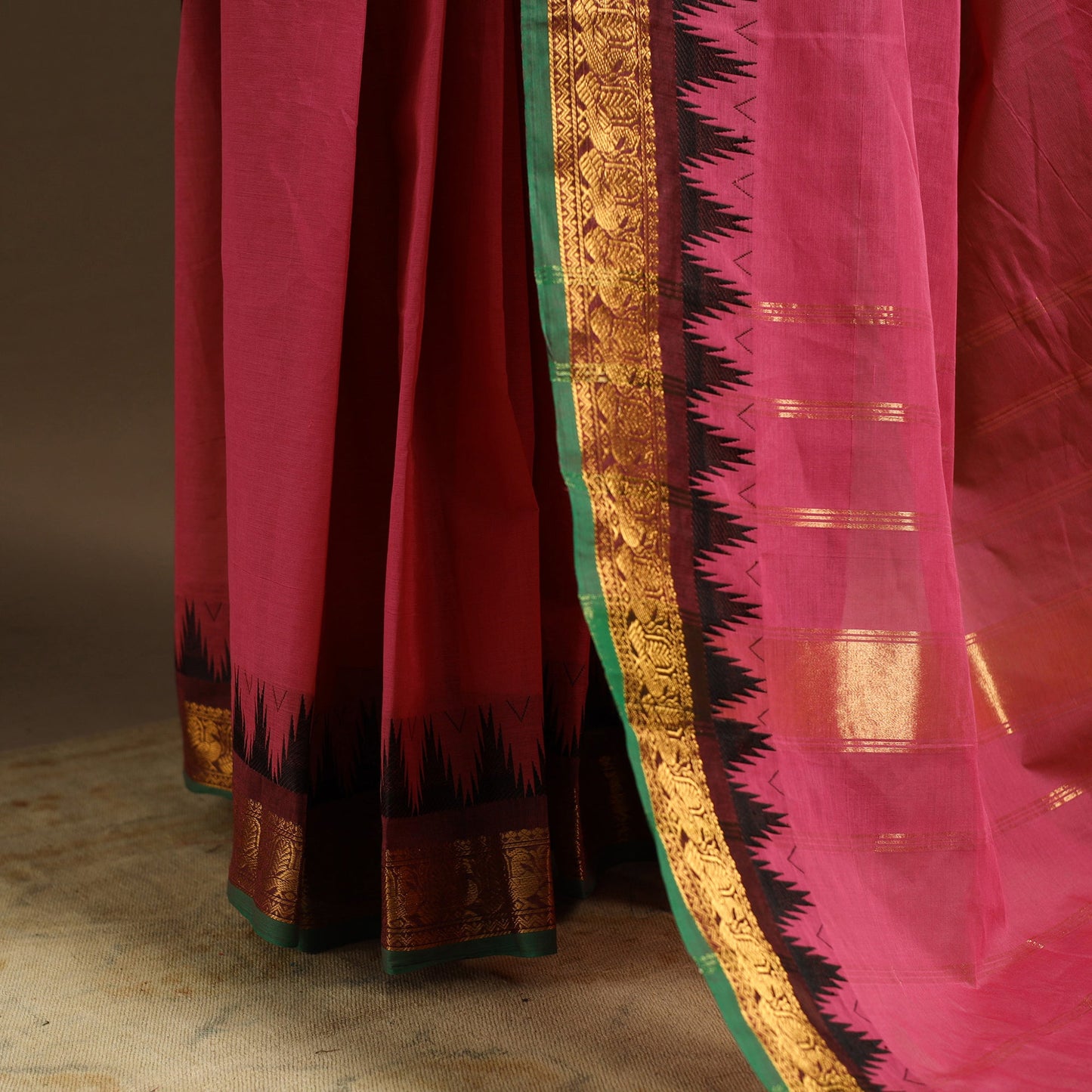 Pink Kandangi Chettinad Cotton Saree with Border
