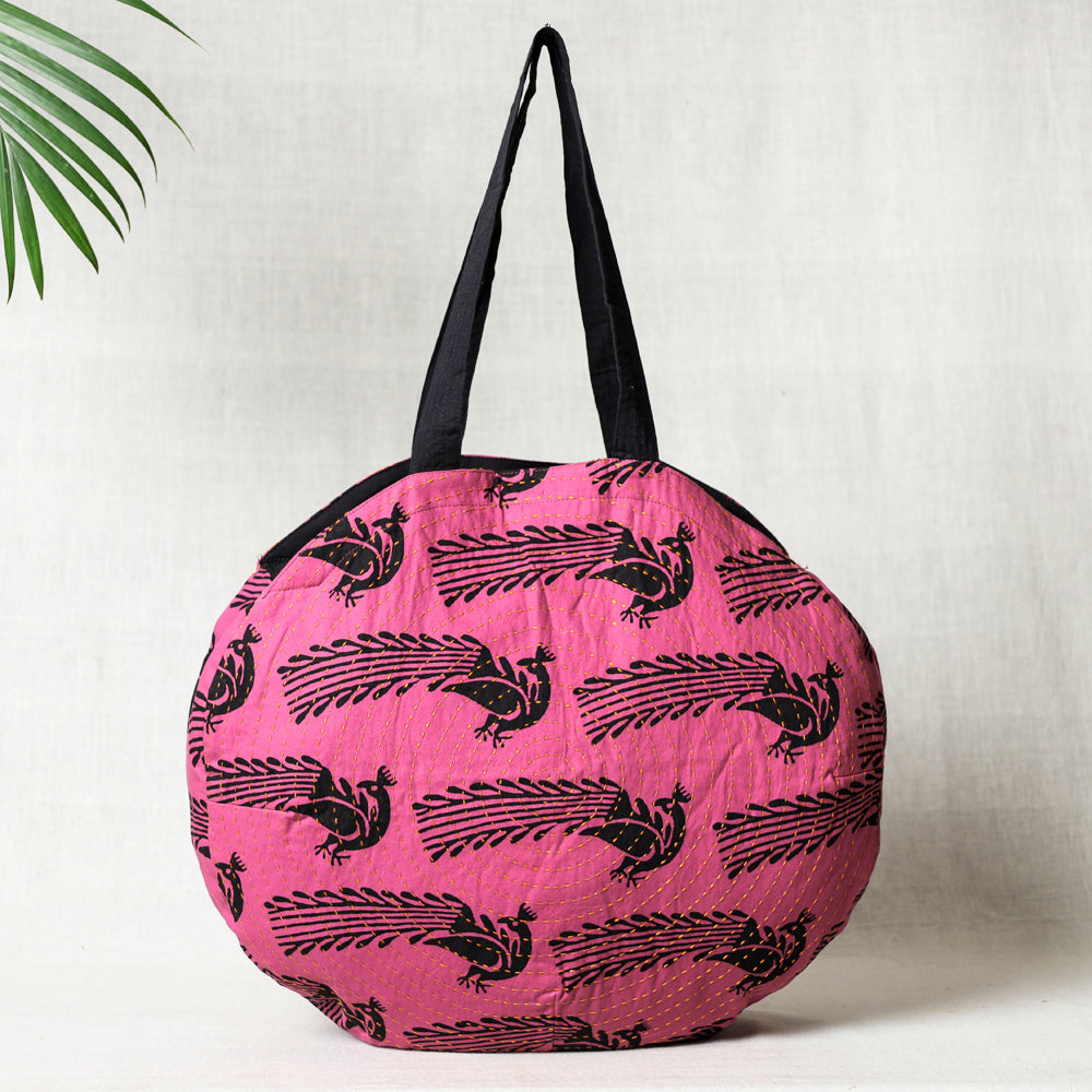  Kantha Work Block Print Cotton Shoulder Bag 