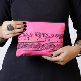  Kantha Work Block Print Cotton Utility Pouch 