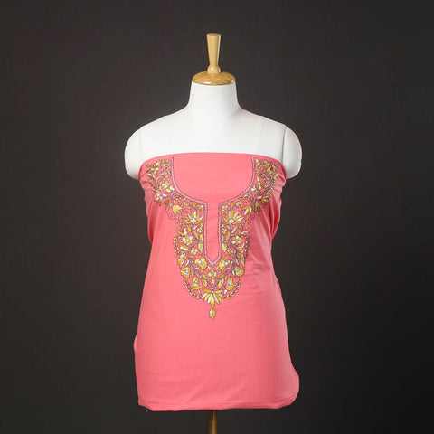 Pink - kashida hand embroidery cotton unstitched kurta