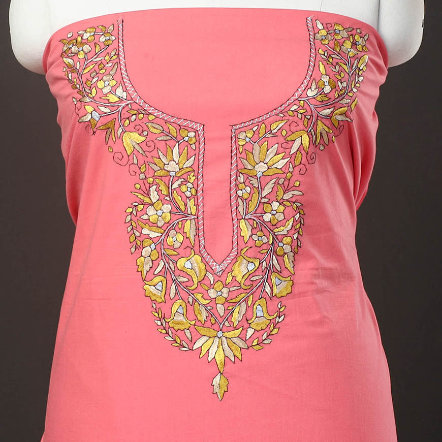 Pink - kashida hand embroidery cotton unstitched kurta