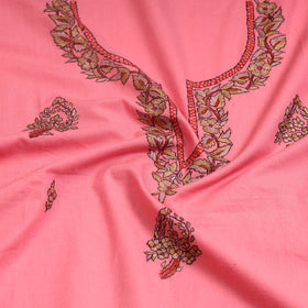  Pink Kashida Hand Embroidery Cotton Kurta Material