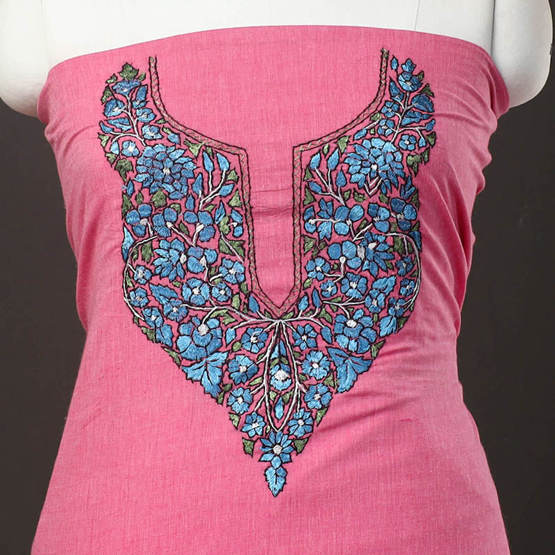 Pink - kashida hand embroidery cotton unstitched kurta