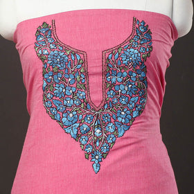 Pink - kashida hand embroidery cotton unstitched kurta