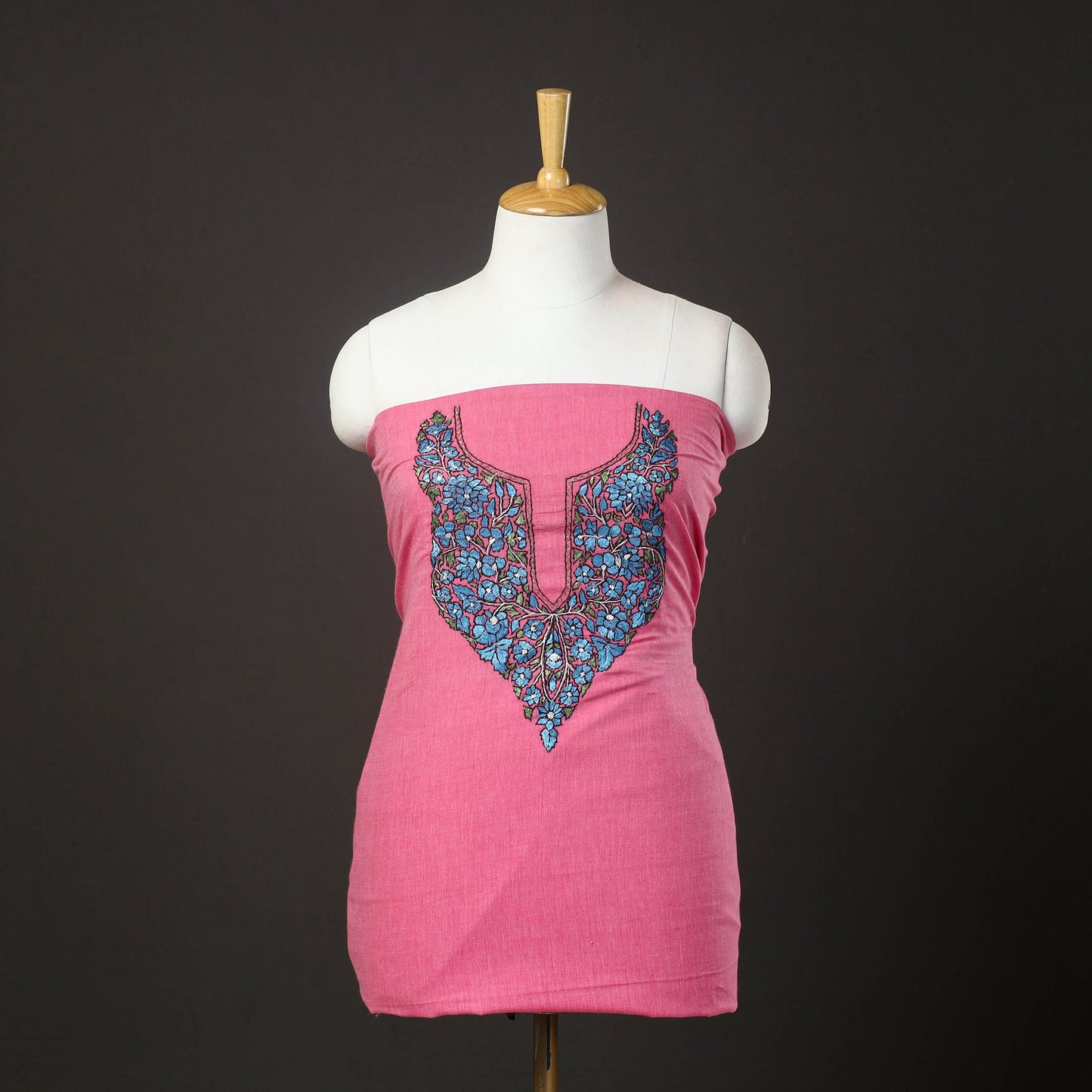 Pink - kashida hand embroidery cotton unstitched kurta