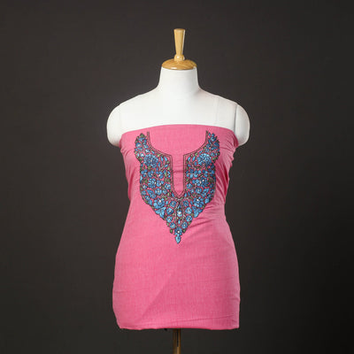 Pink - kashida hand embroidery cotton unstitched kurta