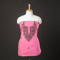  Pink Kashida Hand Embroidery Cotton Kurta Material