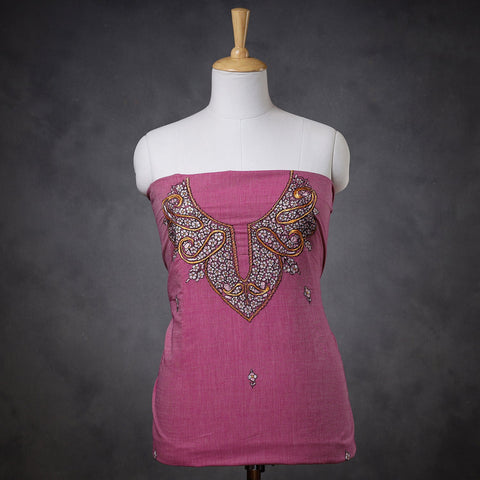  Kashidakari Hand Embroidery Pure Mangalagiri Cotton Kurta Material 