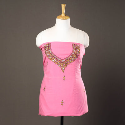  Kashidakari Hand Embroidery Pure Mangalgiri Cotton Kurta Material - (2.4 meter) 25 