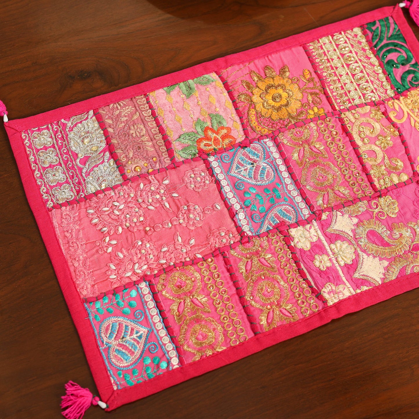 Pink - khambadiya patchwork cotton table mats (set of 6) 09