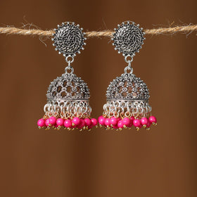 Pink Khushi German Silver Beaded Jhumki Earrings