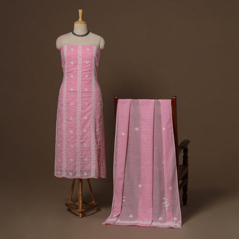 Pink - kota doria cotton chikankari hand embroidered 2pc