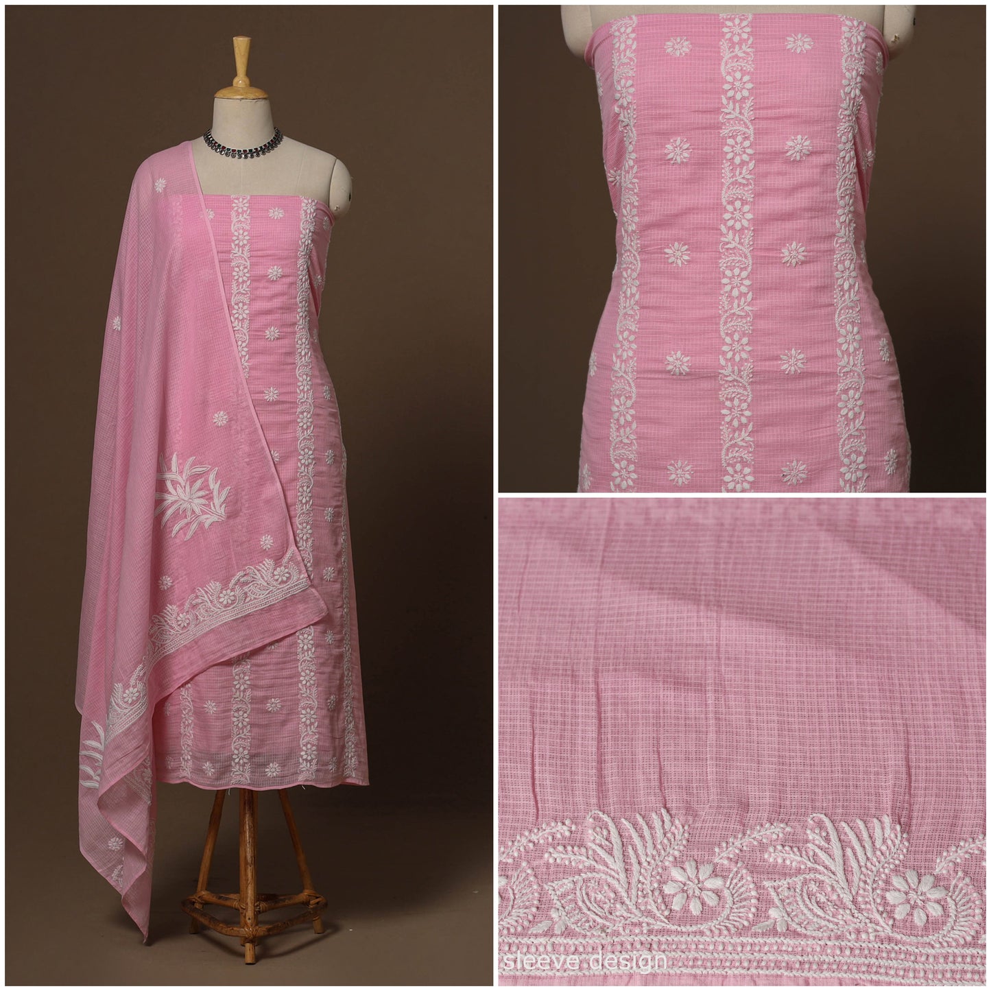 Pink - kota doria cotton chikankari hand embroidered 2pc