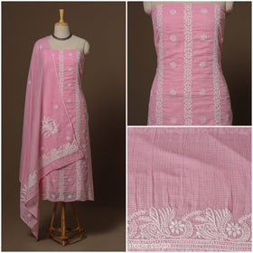 Pink - kota doria cotton chikankari hand embroidered 2pc