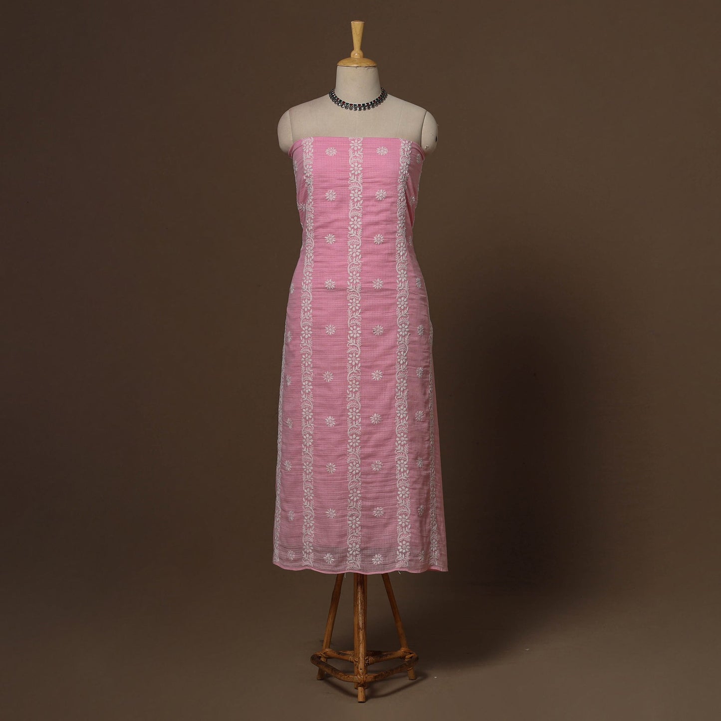 Pink - kota doria cotton chikankari hand embroidered 2pc