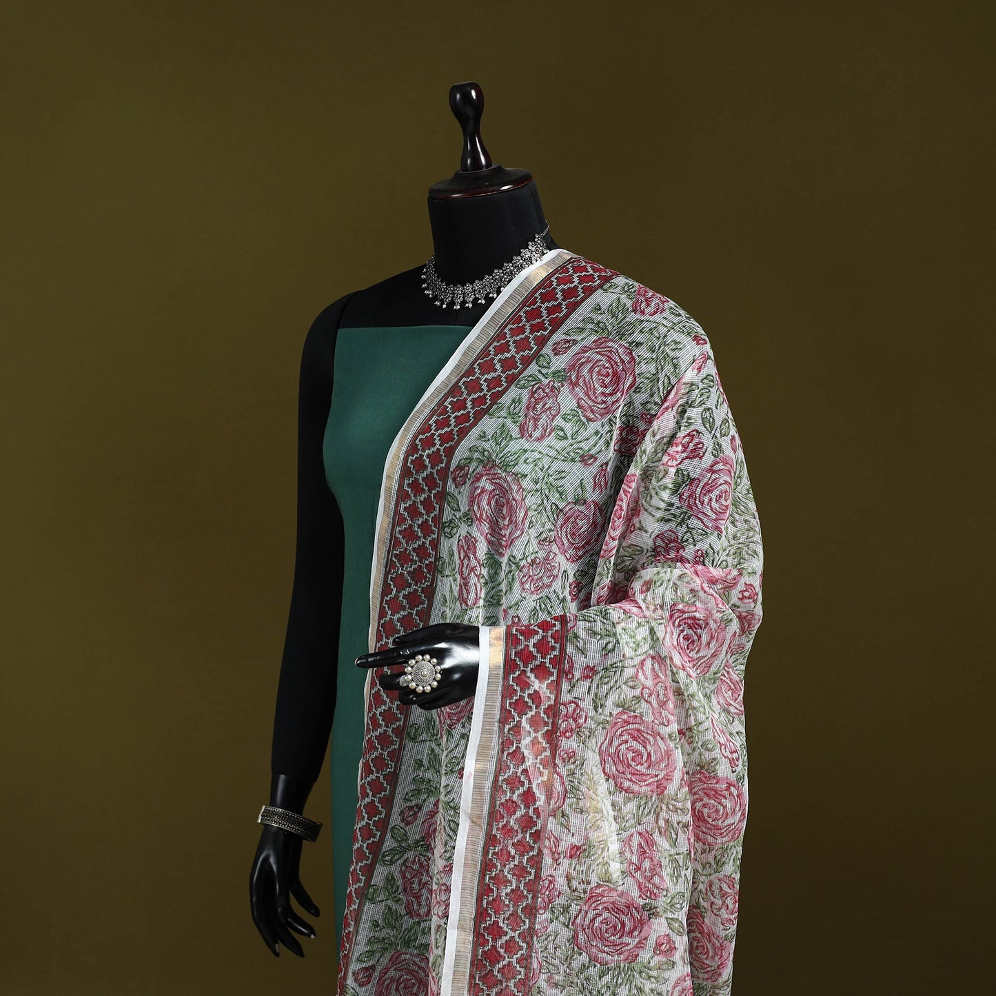 Kota doria cotton hand block print sanganeri floral dupatta