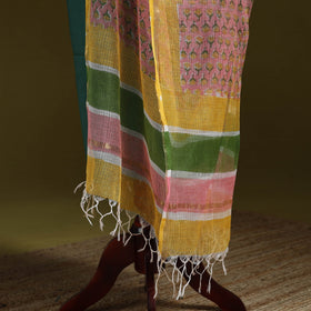Kota doria cotton hand block print sanganeri floral dupatta