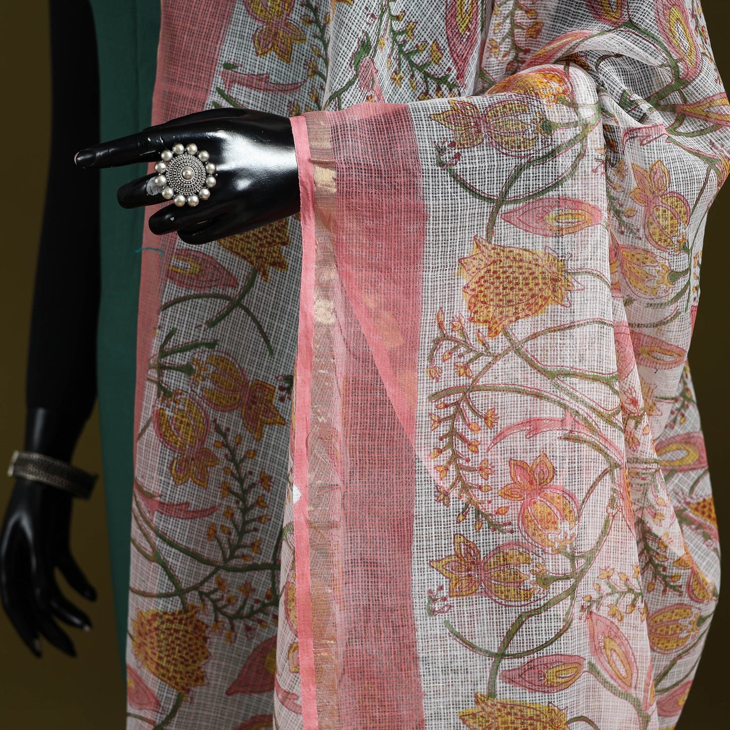 Kota doria cotton hand block print sanganeri floral dupatta