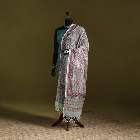 Kota doria cotton hand block print sanganeri floral dupatta