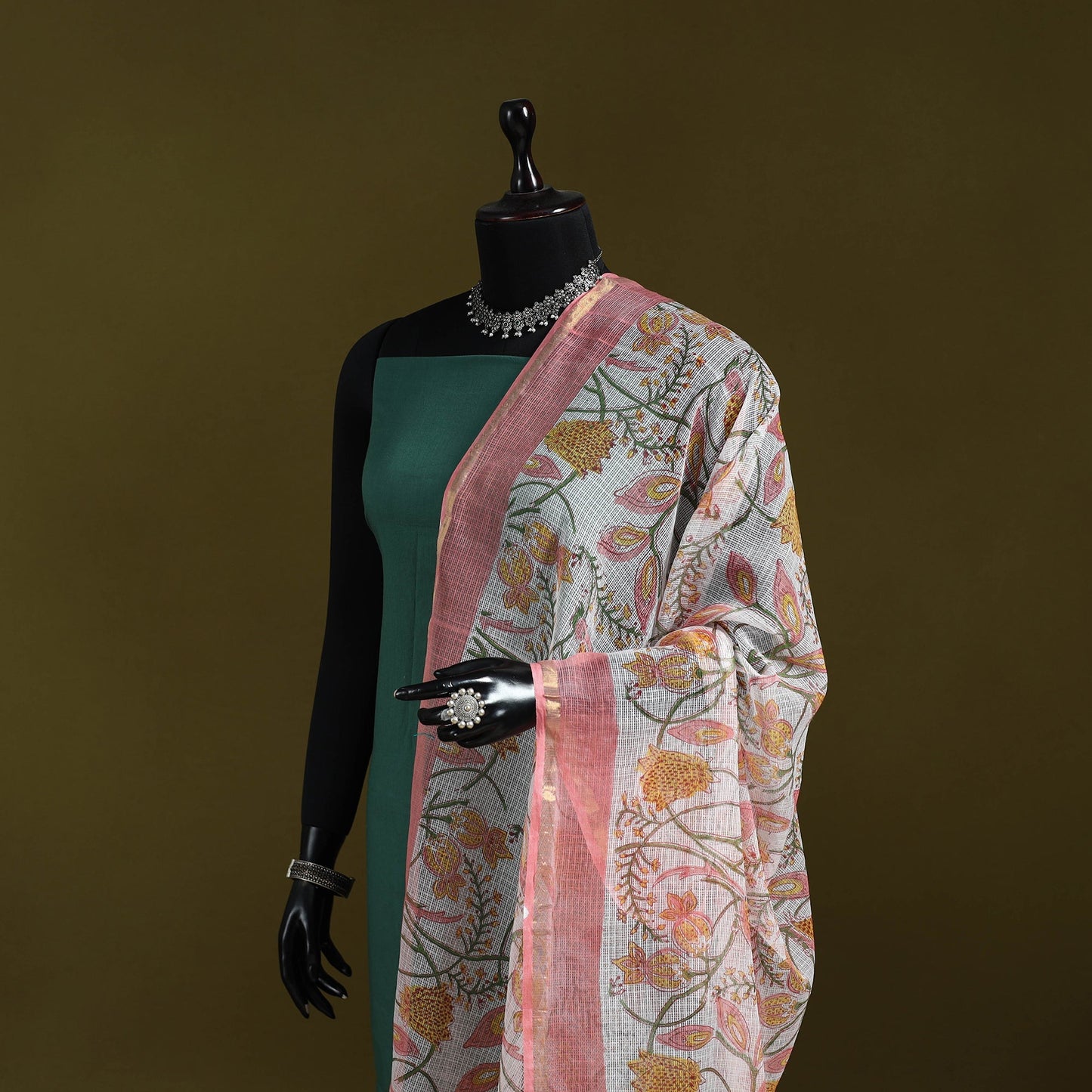 Kota doria cotton hand block print sanganeri floral dupatta