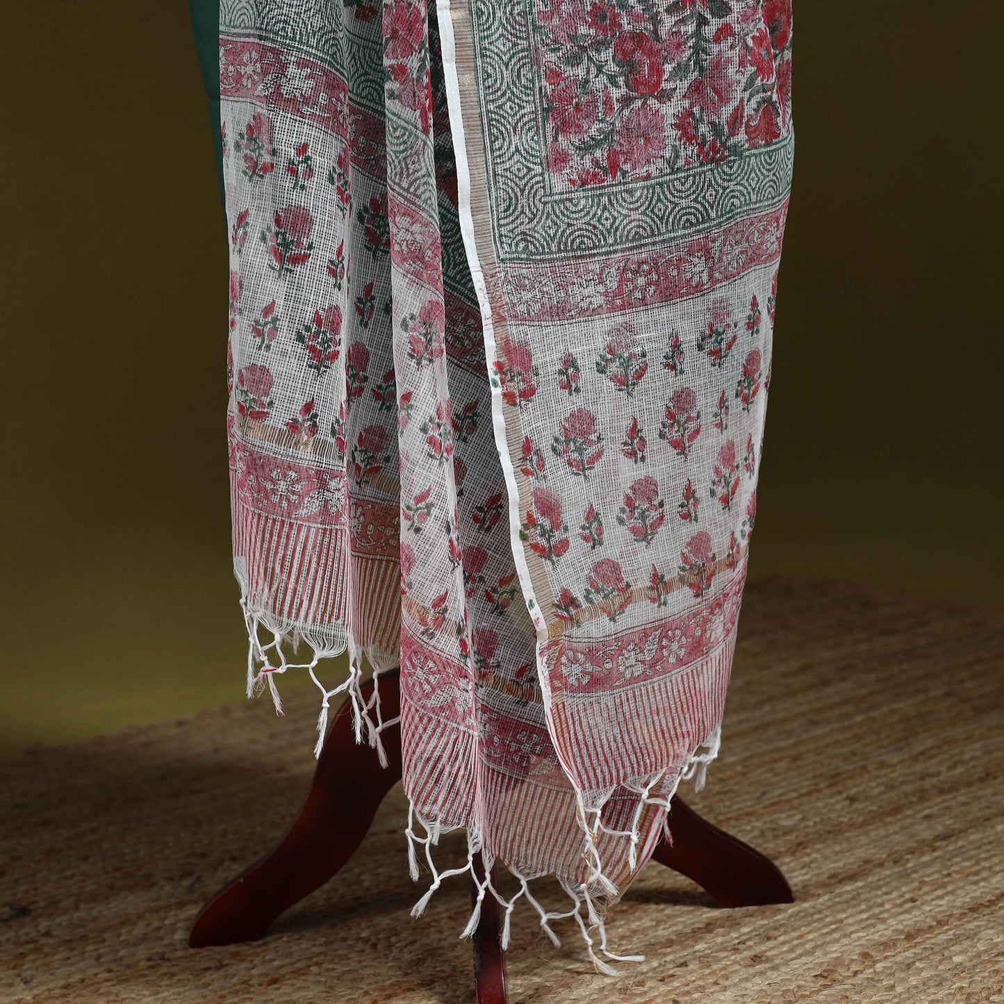 Kota doria cotton hand block print sanganeri floral dupatta