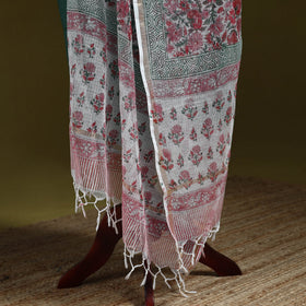 Kota doria cotton hand block print sanganeri floral dupatta