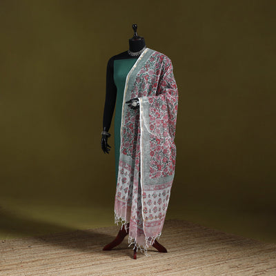 Kota doria cotton hand block print sanganeri floral dupatta